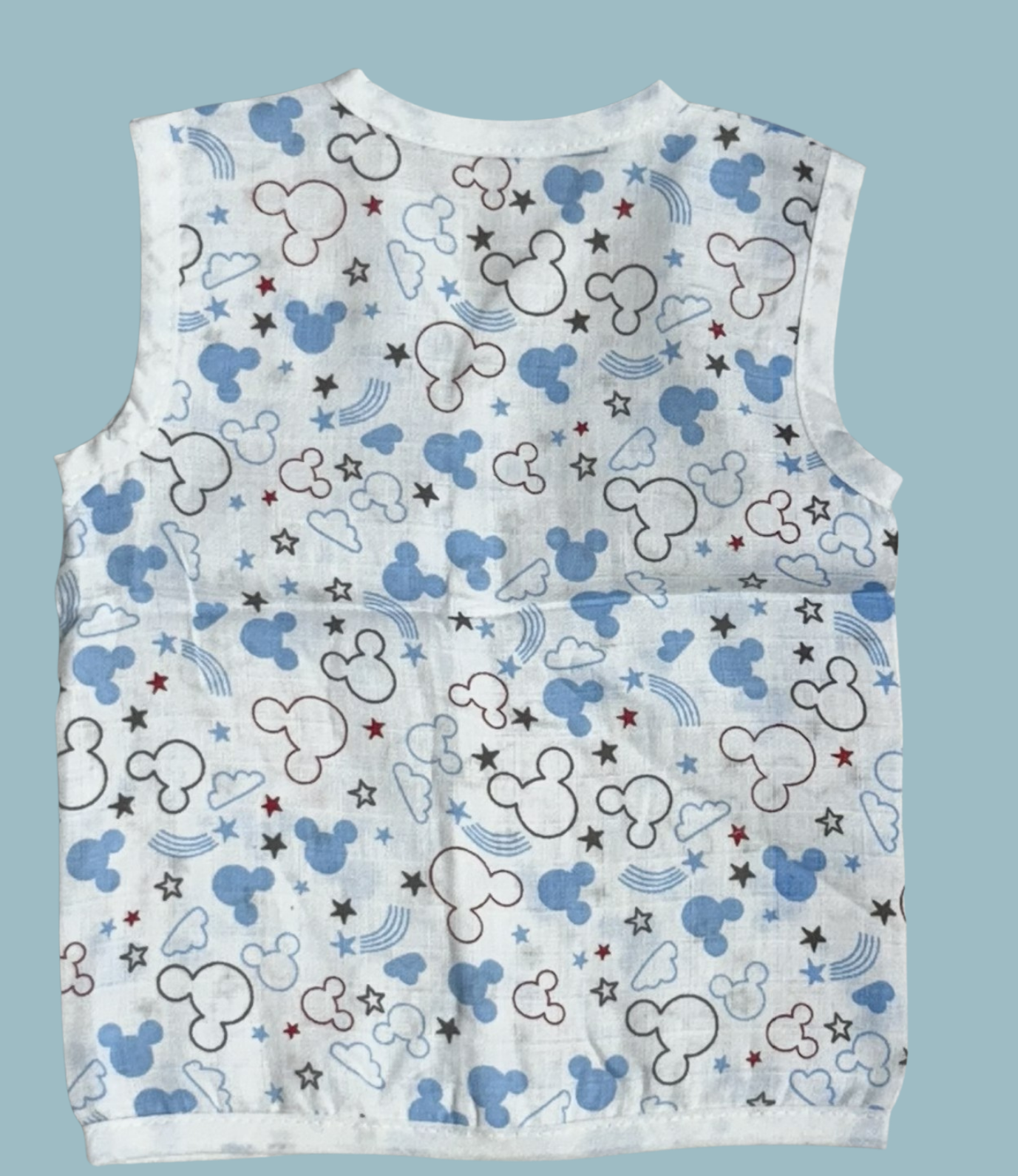 Muslin Cotton Baby Jabla Combo – Sleeveless Front Open | Boat, Mickey & Colorful Hearts Print (Pack of 3)