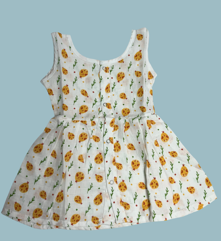 Muslin Cotton Baby Frock – Sleeveless Front Open | Ladybug Print