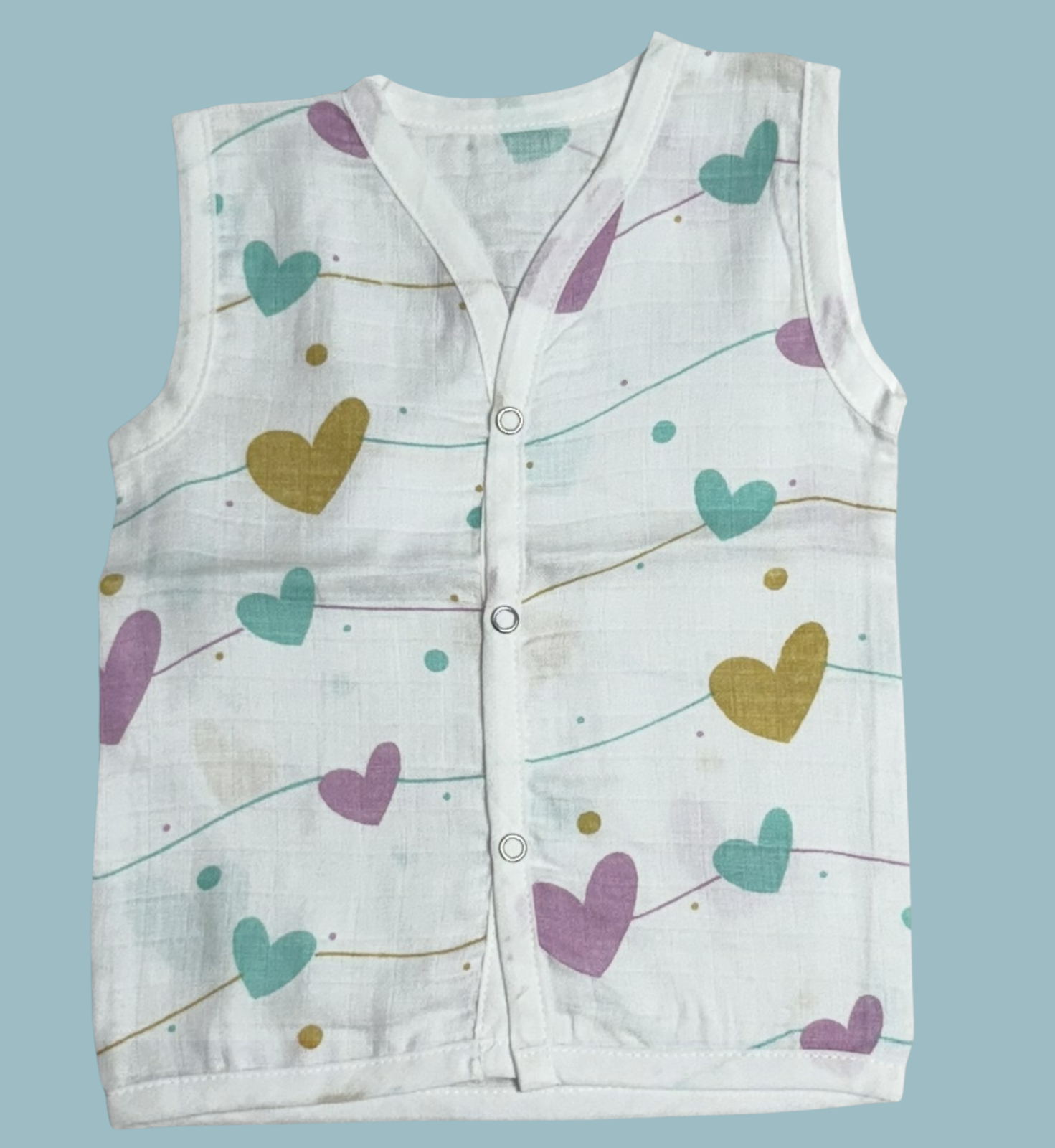 Muslin Cotton Baby Jabla Combo – Sleeveless Front Open | Boat, Mickey & Colorful Hearts Print (Pack of 3)