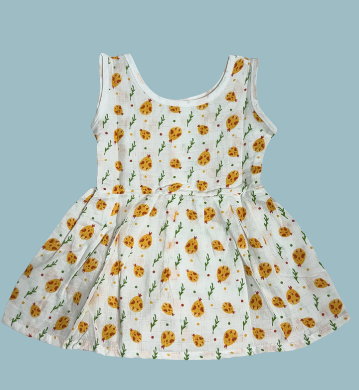 Muslin Cotton Baby Frock – Sleeveless Front Open | Ladybug Print
