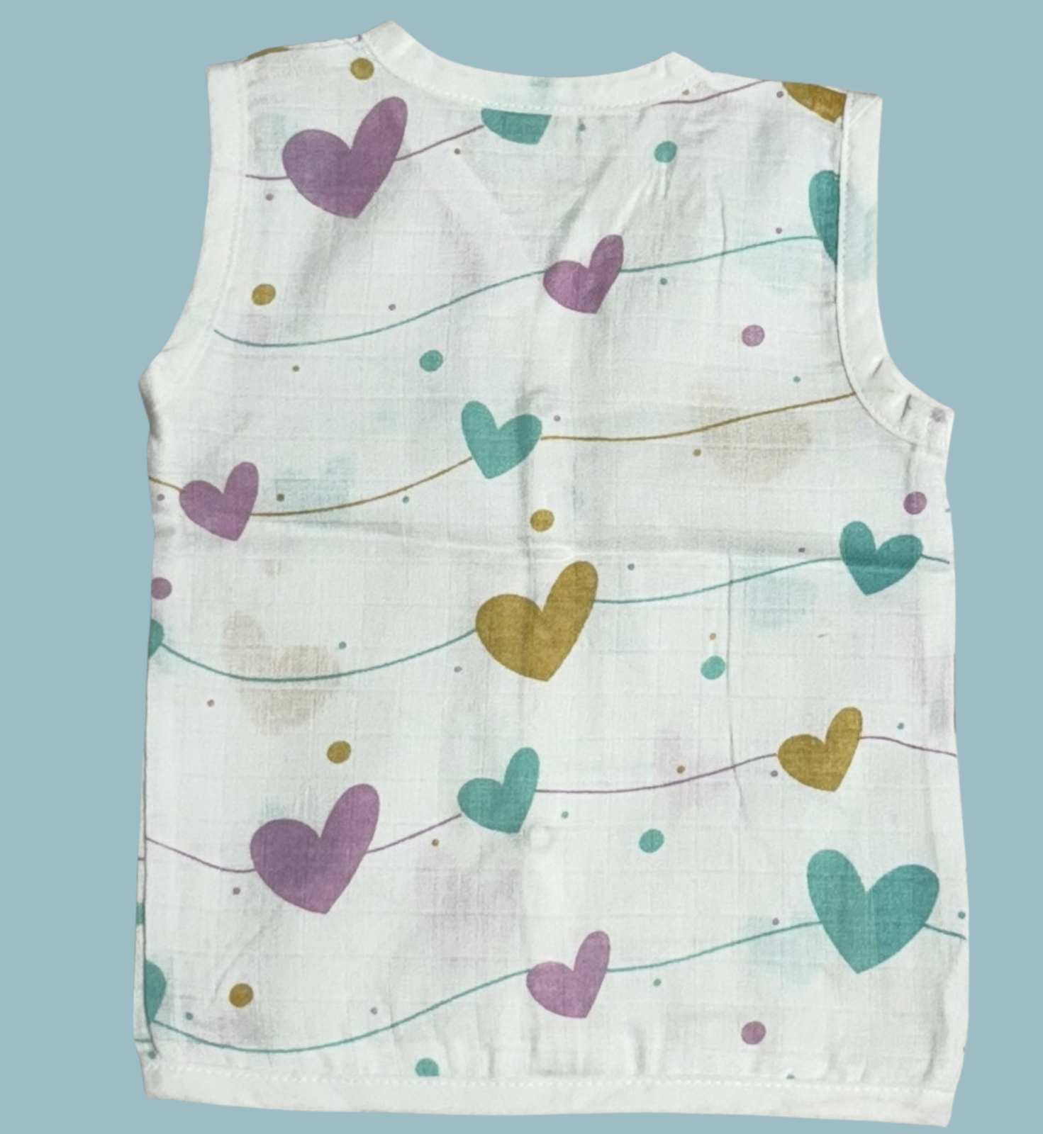 Muslin Cotton Baby Jabla Combo – Sleeveless Front Open | Boat, Mickey & Colorful Hearts Print (Pack of 3)