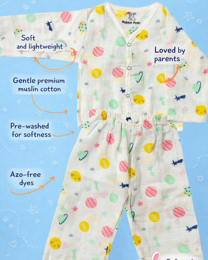 Premium Muslin Cotton Full sleeve Jabla Pyjama / Night Suit - Space