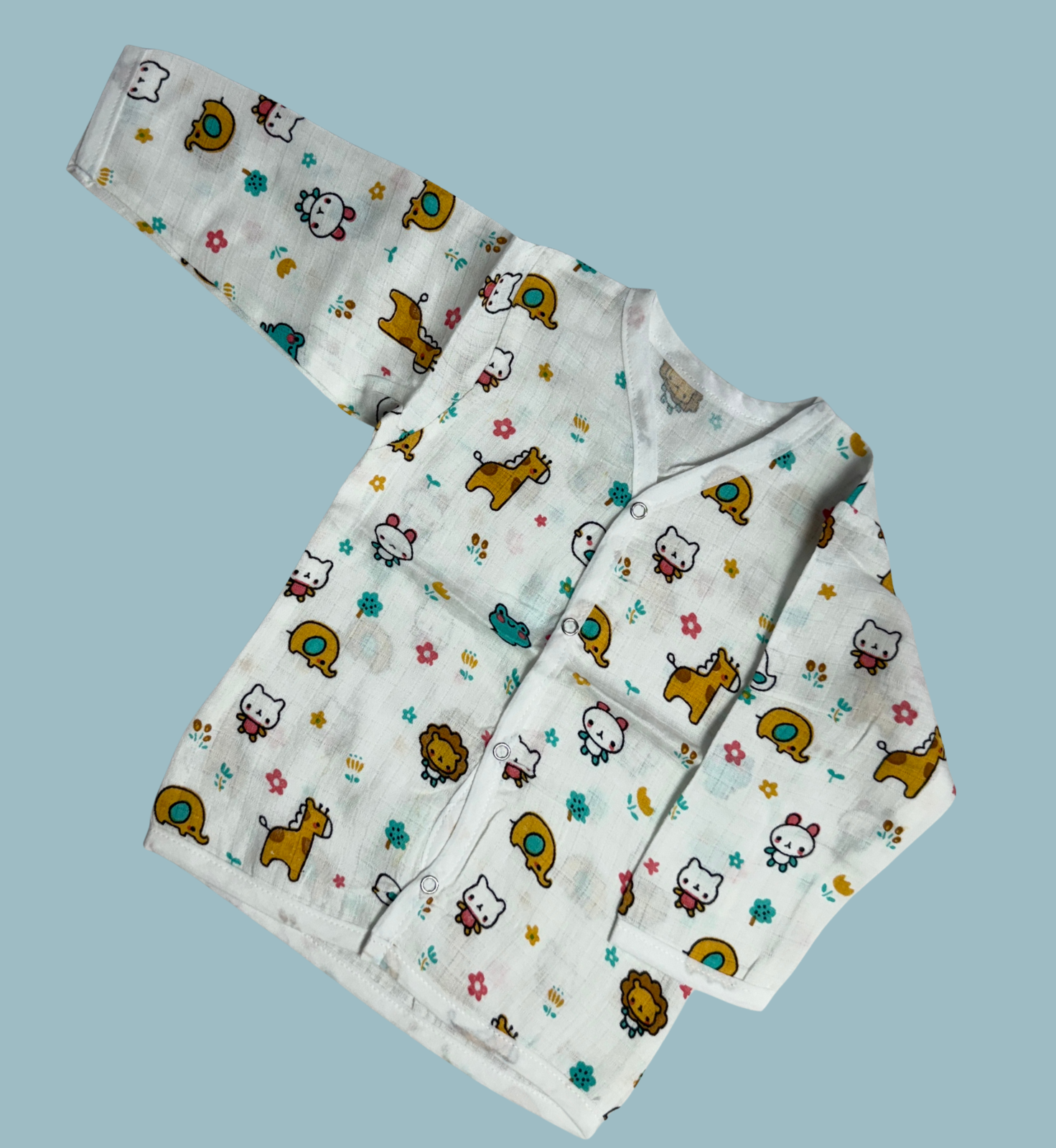 Baby Muslin Cotton Full Sleeve Jabla – Cartoon Animals Print