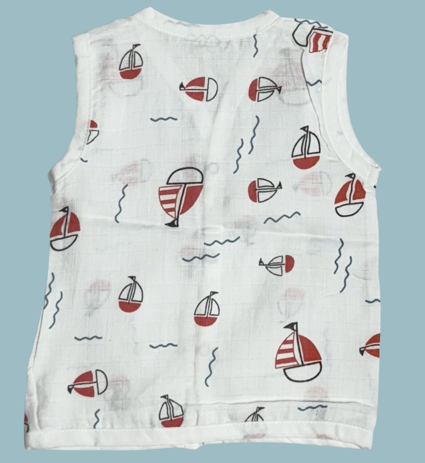 Muslin Cotton Baby Jabla Combo – Sleeveless Front Open | Boat, Mickey & Colorful Hearts Print (Pack of 3)