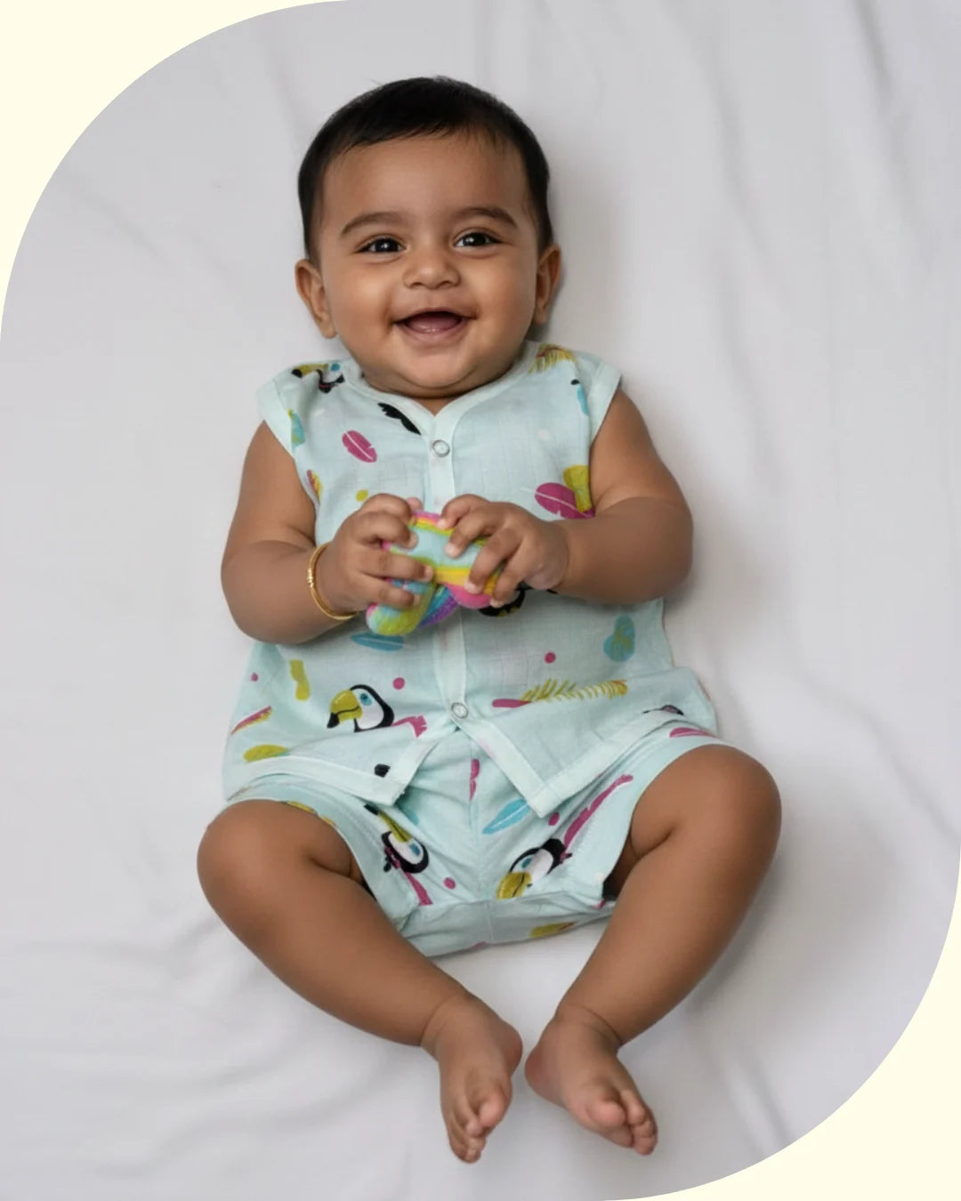Sleeveless Jabla Co Ord Set – 100% Muslin Cotton – Tropical Toucan