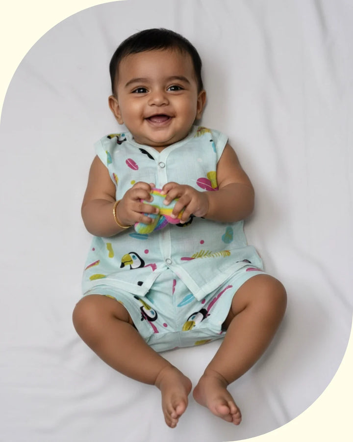 Sleeveless Jabla Co Ord Set – 100% Muslin Cotton – Tropical Toucan