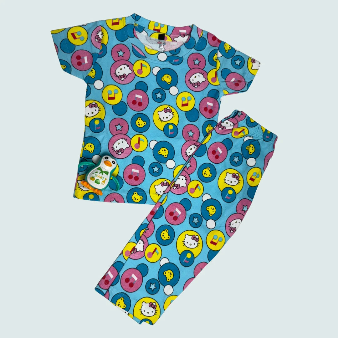 TShirt - Pyjama Set - Playful Kitty Print |  100% Premium Cotton