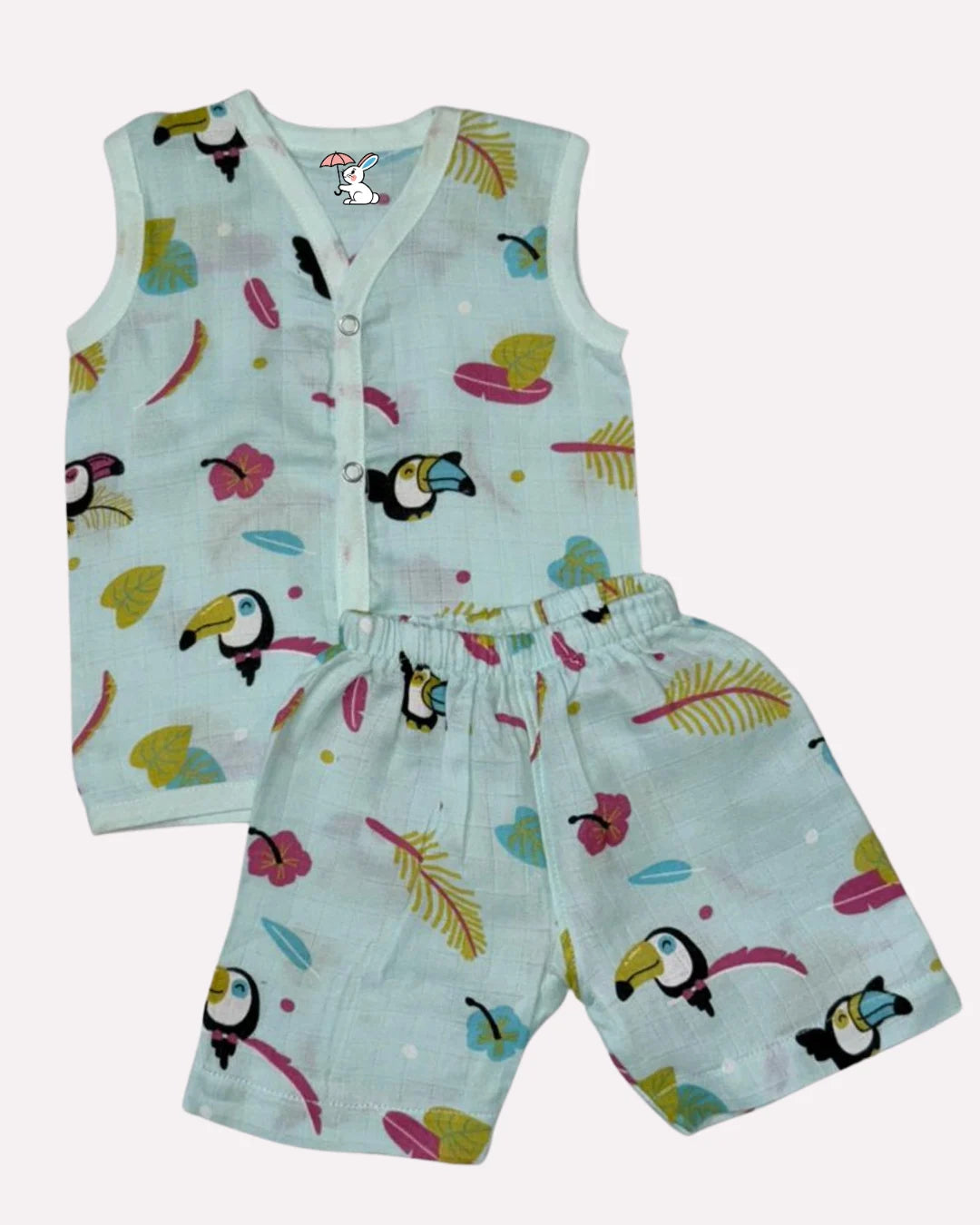 Sleeveless Jabla Co Ord Set – 100% Muslin Cotton – Tropical Toucan