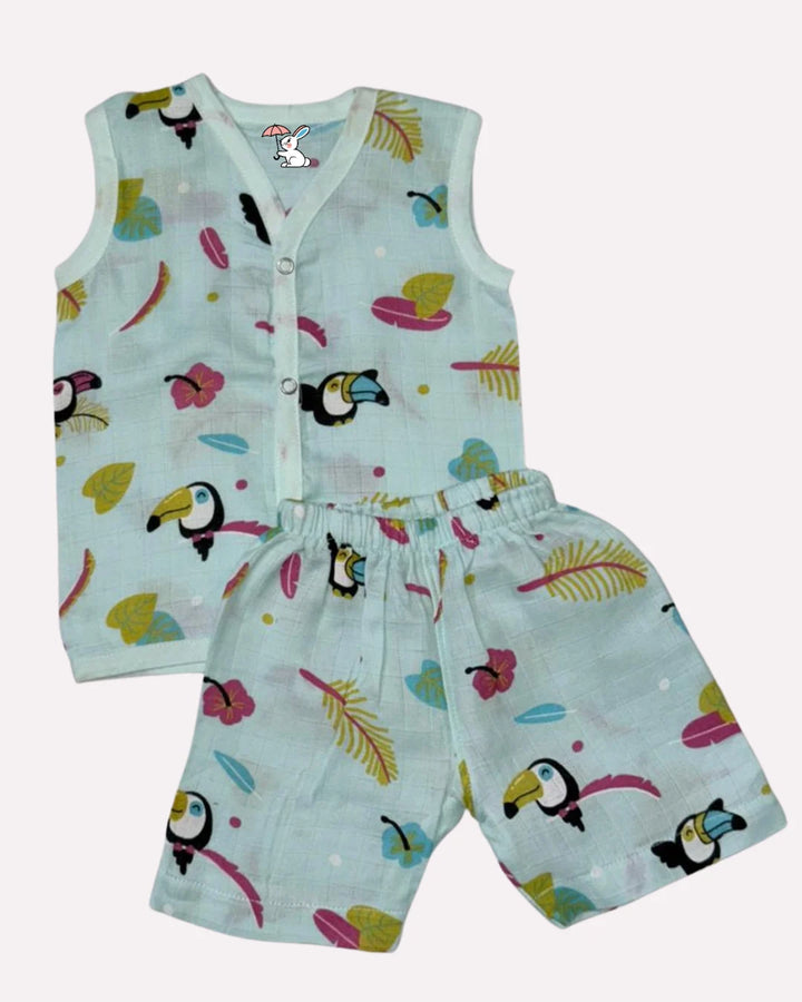 Sleeveless Jabla Co Ord Set – 100% Muslin Cotton – Tropical Toucan