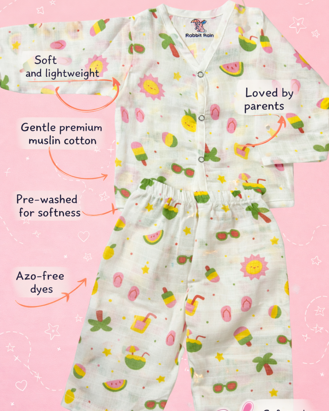 Premium Muslin Cotton Full sleeve Jabla Pyjama / Night Suit - Summer