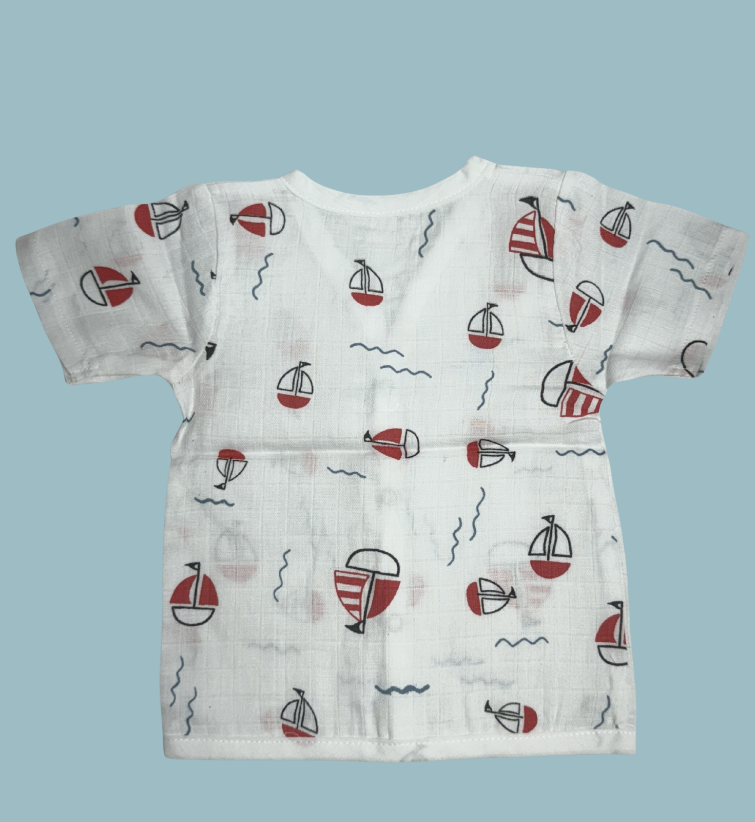 Baby Muslin Cotton Half Sleeve Button Jabla – Red Sailboat Print