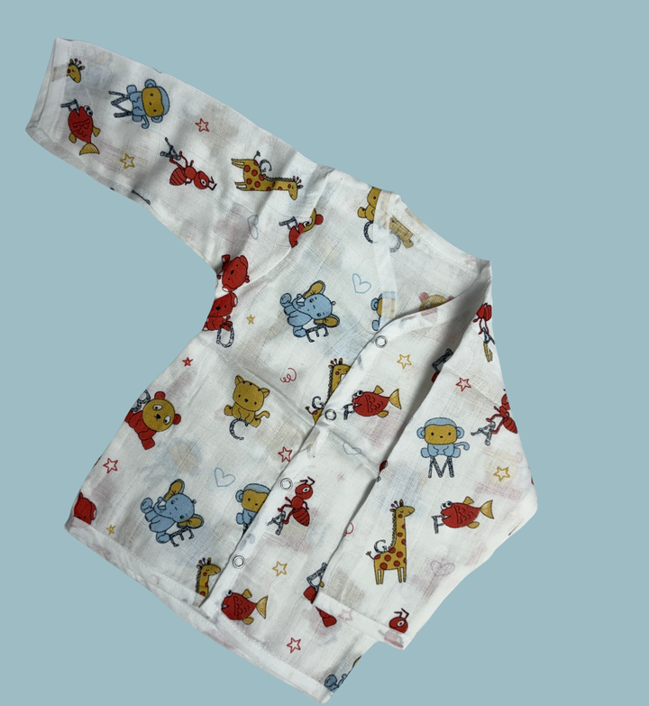 Baby Muslin Cotton Full Sleeve Jabla – Animal Friends Print