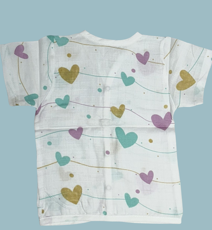 Baby Muslin Cotton Half Sleeve Button Jabla – Colorful Heart Print