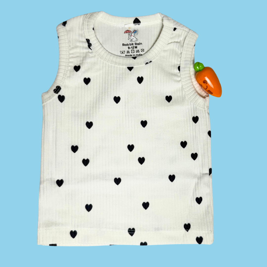 Unisex Sleeveless White Co-ord Set – Heart | 100% Premium Cotton