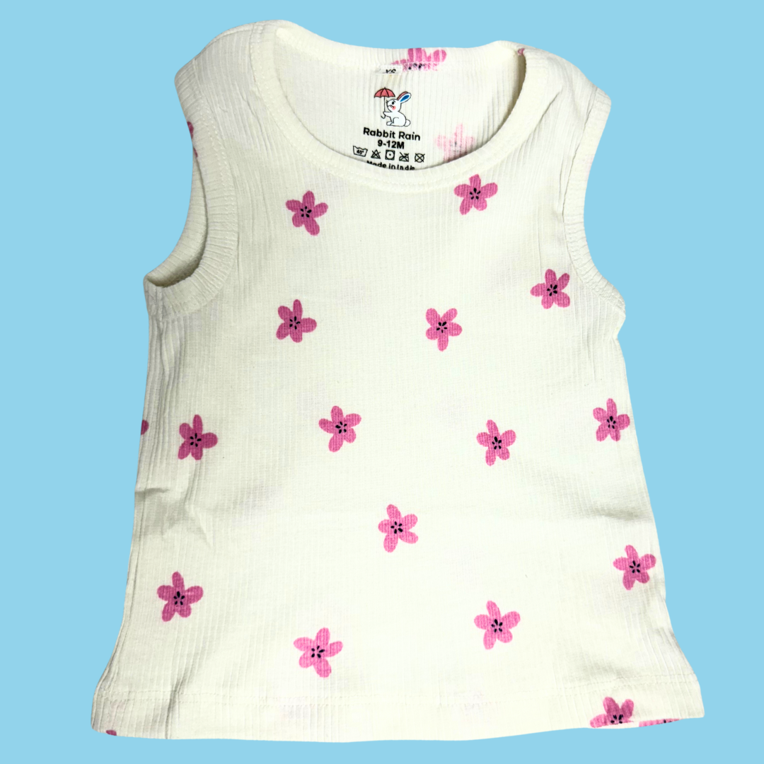 Unisex Sleeveless Co-ord Set – Pink Flower | 100% Premium Cotton