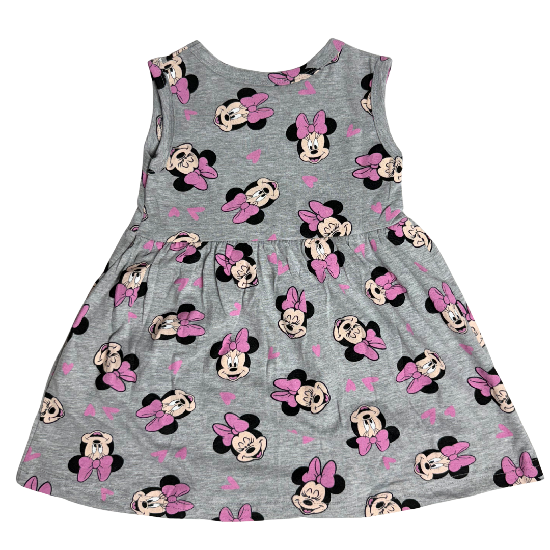 Sleeveless Cotton Frock – Grey Minnie Mouse Print with Pink Bows