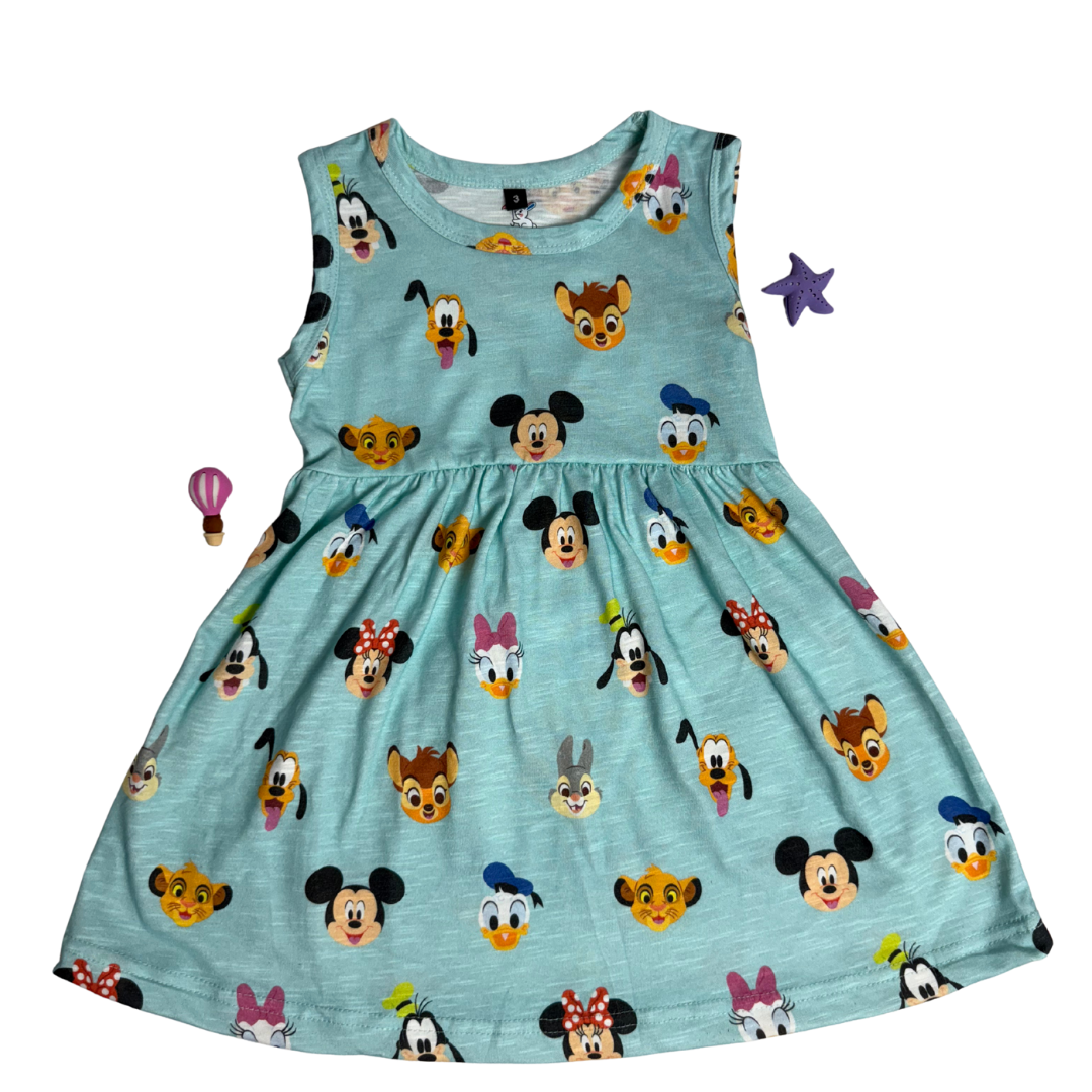 Baby Girl Sleeveless Cotton Frock – Blue Disney Print