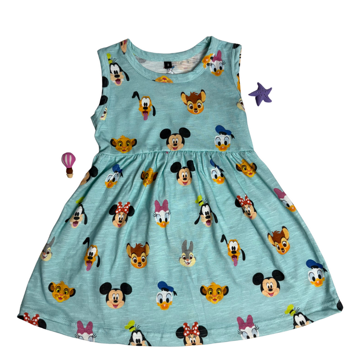 Baby Girl Sleeveless Cotton Frock – Blue Disney Print