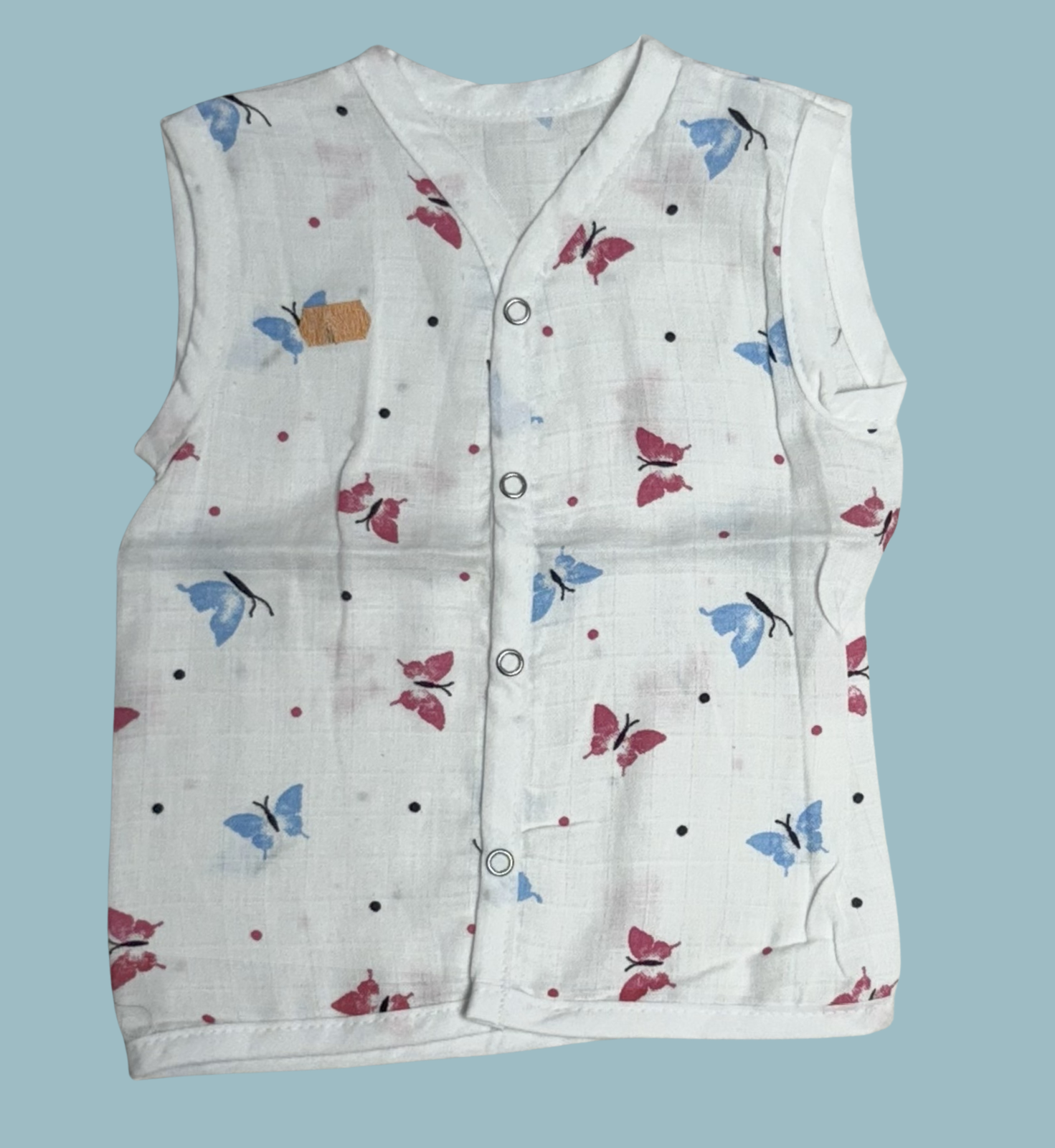 Muslin Cotton Baby Jabla Combo – Sleeveless Front Open | Stars, Butterflies & Forest Print (Pack of 3)