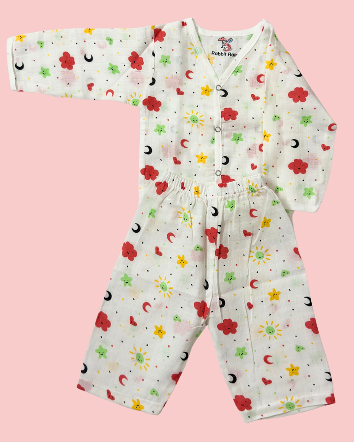 Premium Muslin Cotton Full sleeve Jabla Pyjama / Night Suit - Sun & Moon