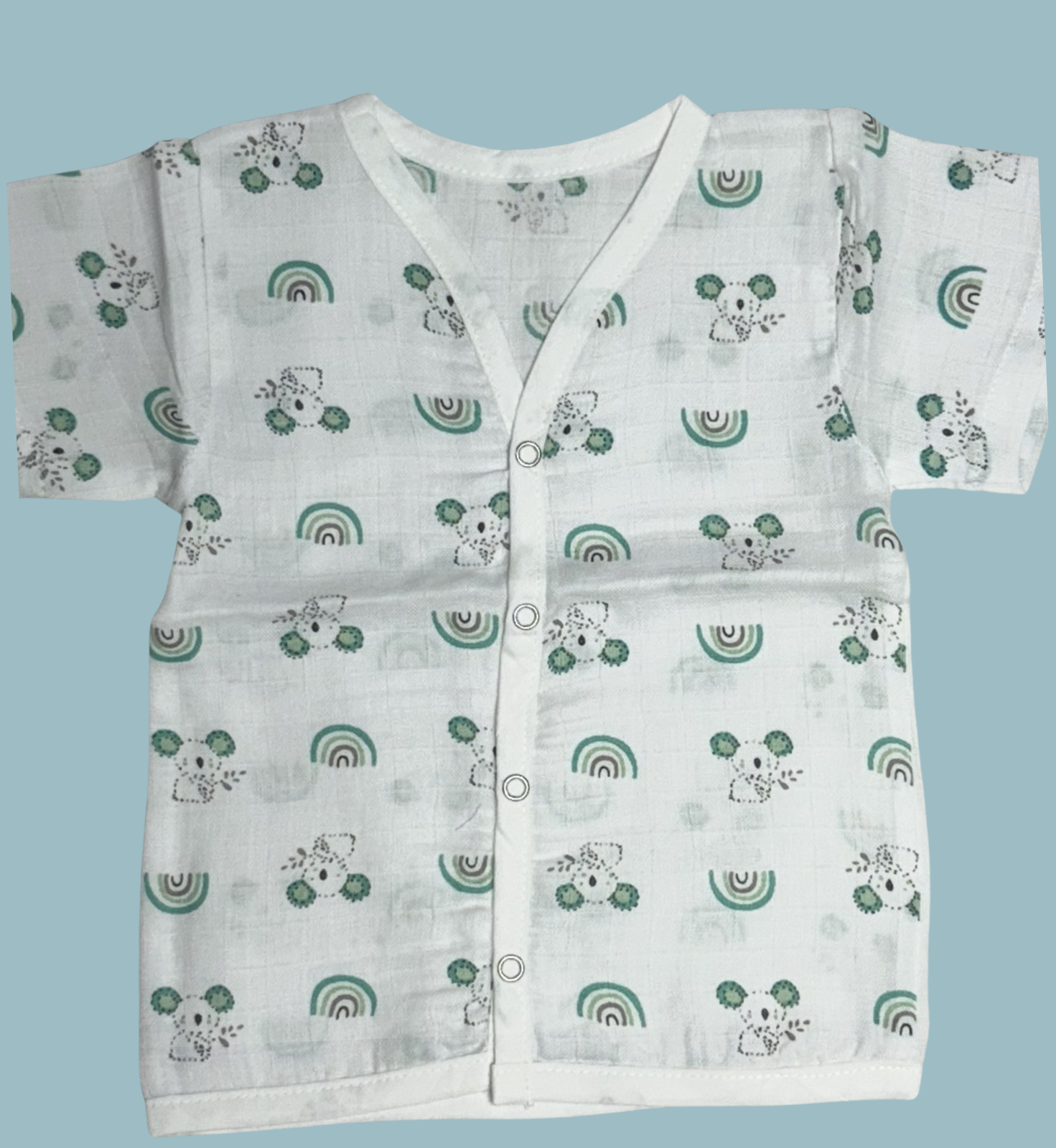 Baby Muslin Cotton Half Sleeve Button Jabla – Koala & Rainbow Print