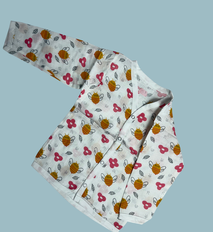 Baby Muslin Cotton Full Sleeve Jabla – Bee & Flowers Print