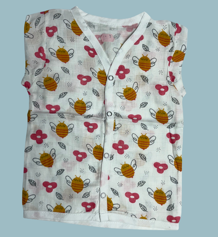 Baby Muslin Cotton Full Sleeve Jabla – Bee & Flowers Print