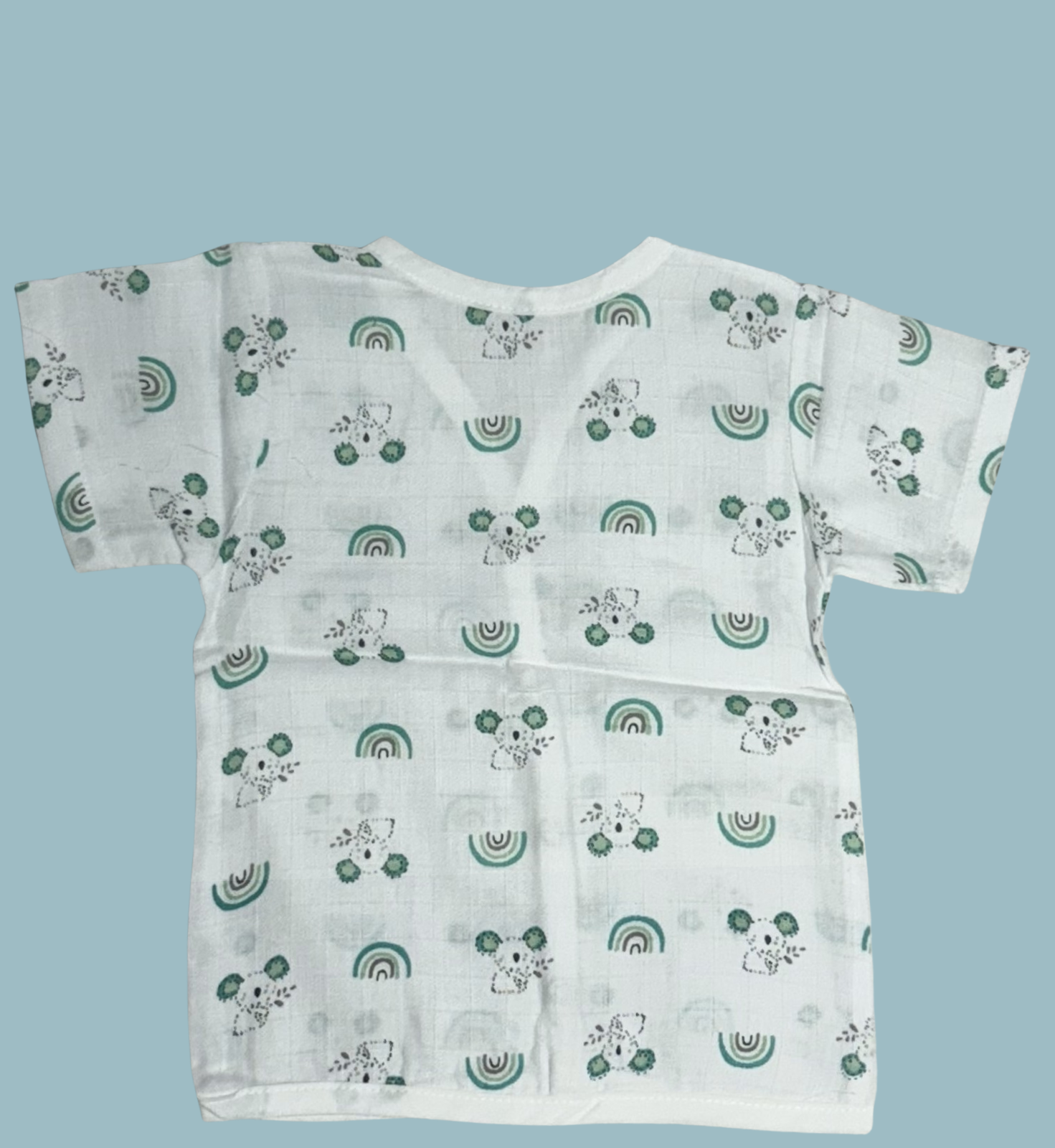 Baby Muslin Cotton Half Sleeve Button Jabla – Koala & Rainbow Print