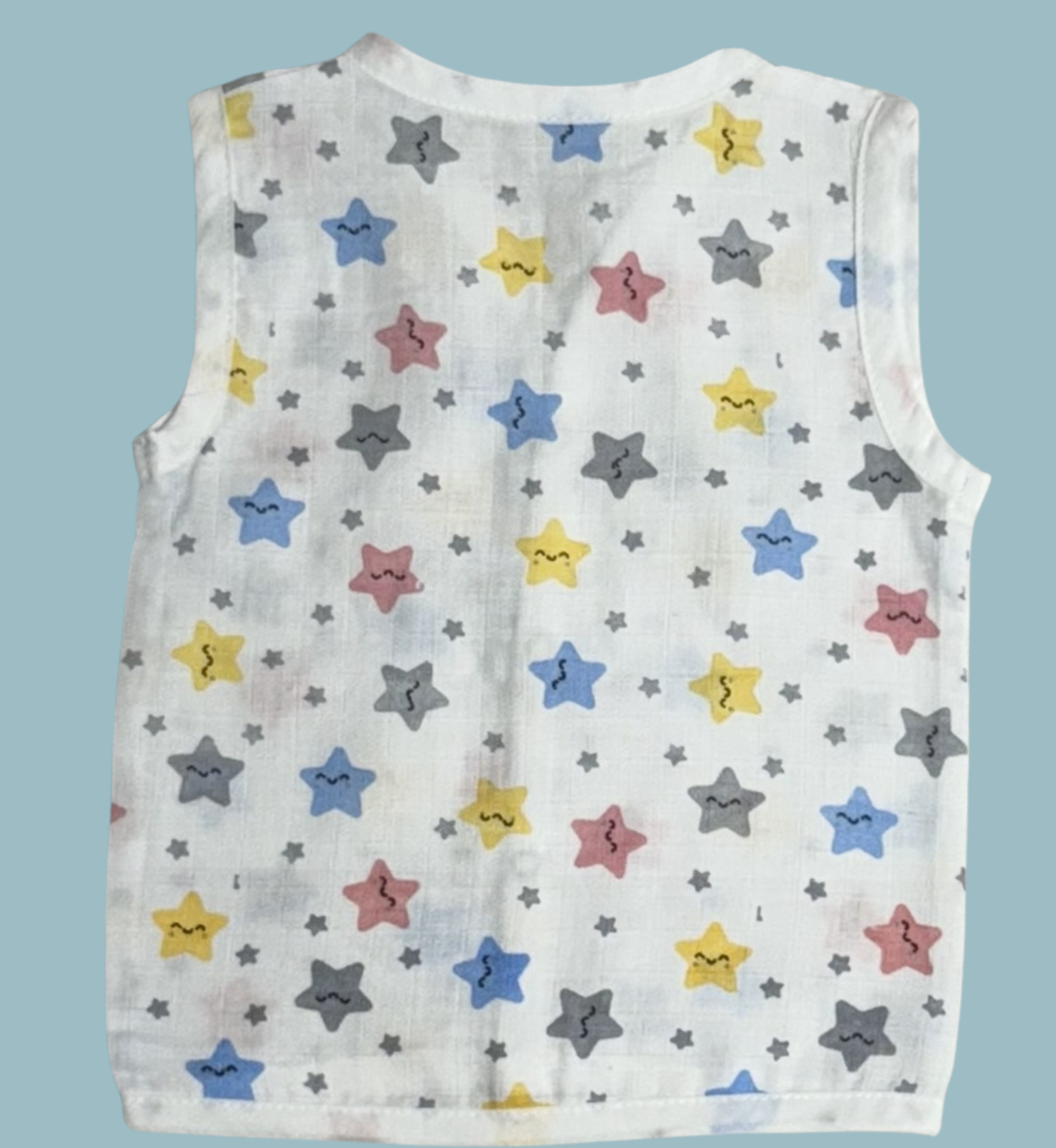 Muslin Cotton Baby Jabla Combo – Sleeveless Front Open | Whale, Stars & Cartoon Print (Pack of 3)