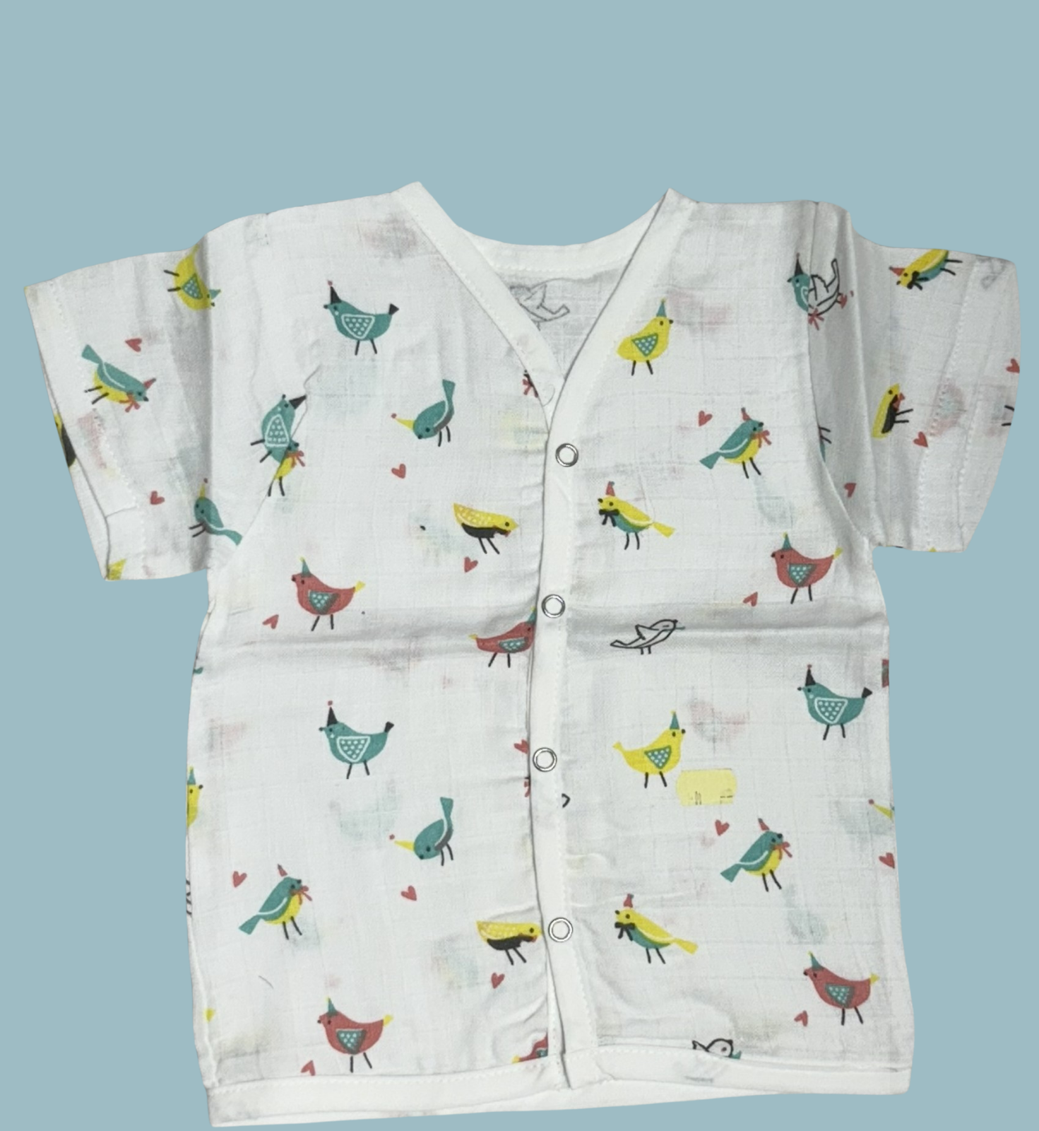 Baby Muslin Cotton Half Sleeve Button Jabla – Colorful Birds Print