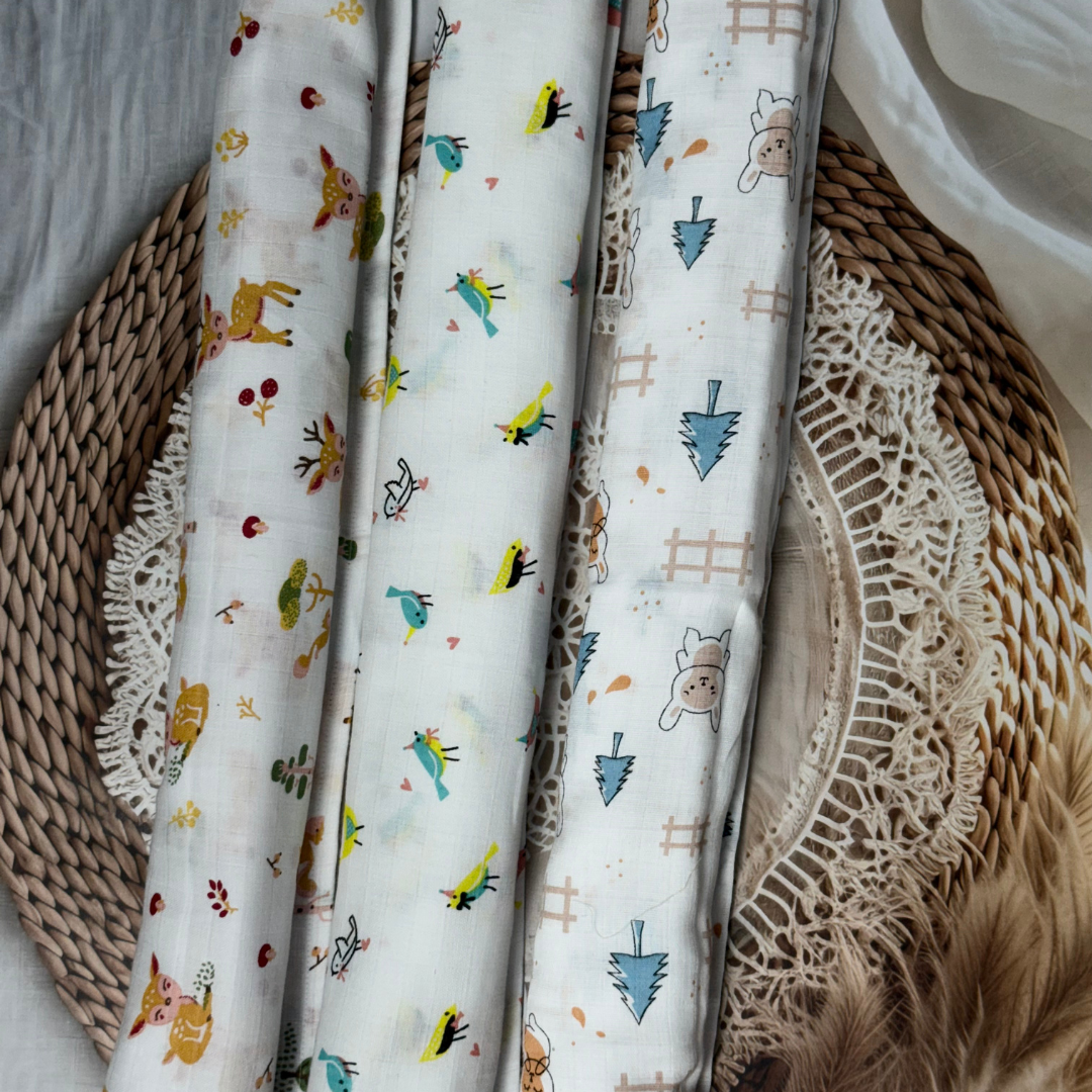 Muslin Cotton Baby Swaddle – 3 Pack Combo | Soft & Breathable 100 x 100 cm Blankets (Assorted Prints)
