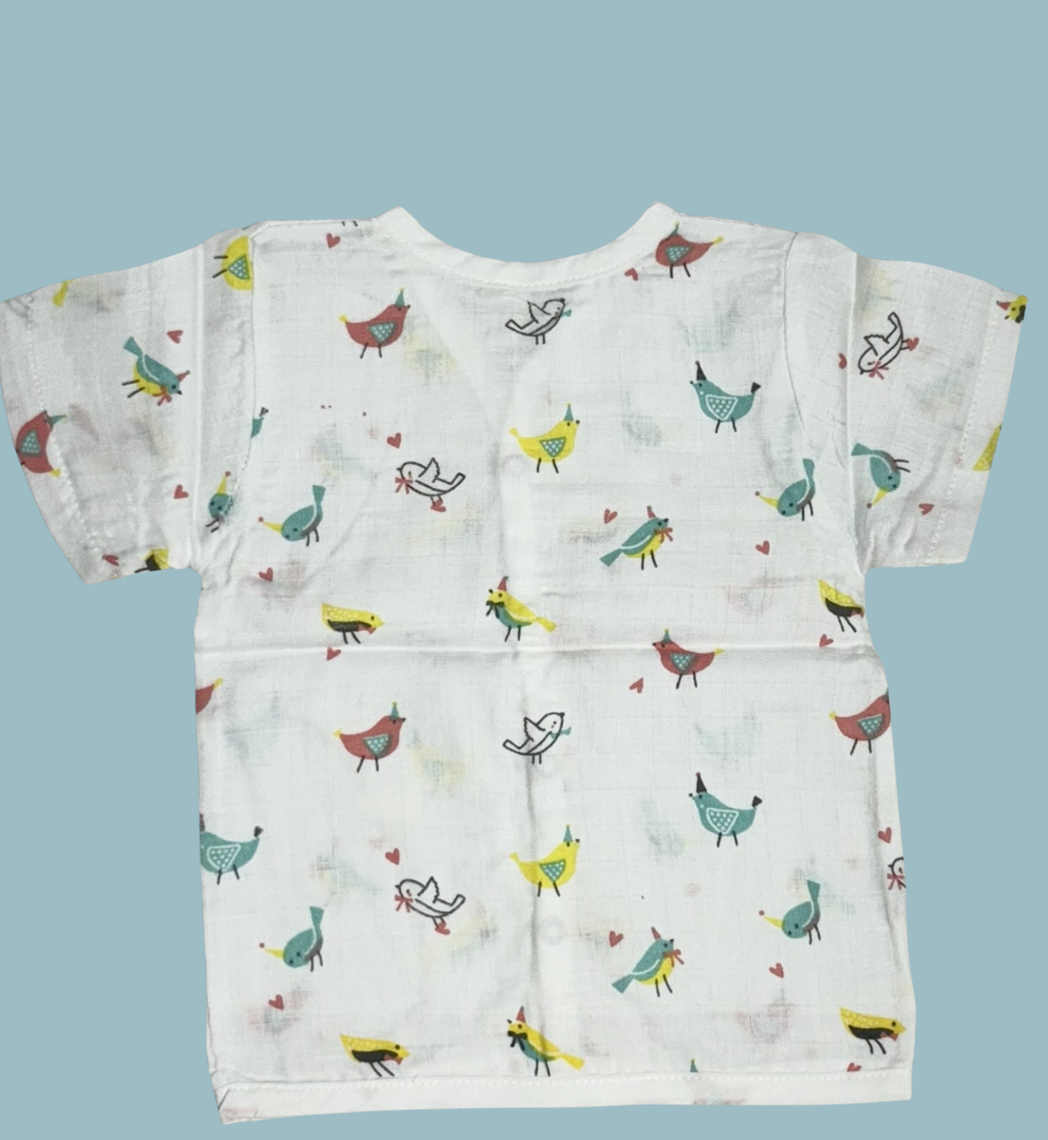 Baby Muslin Cotton Half Sleeve Button Jabla – Colorful Birds Print