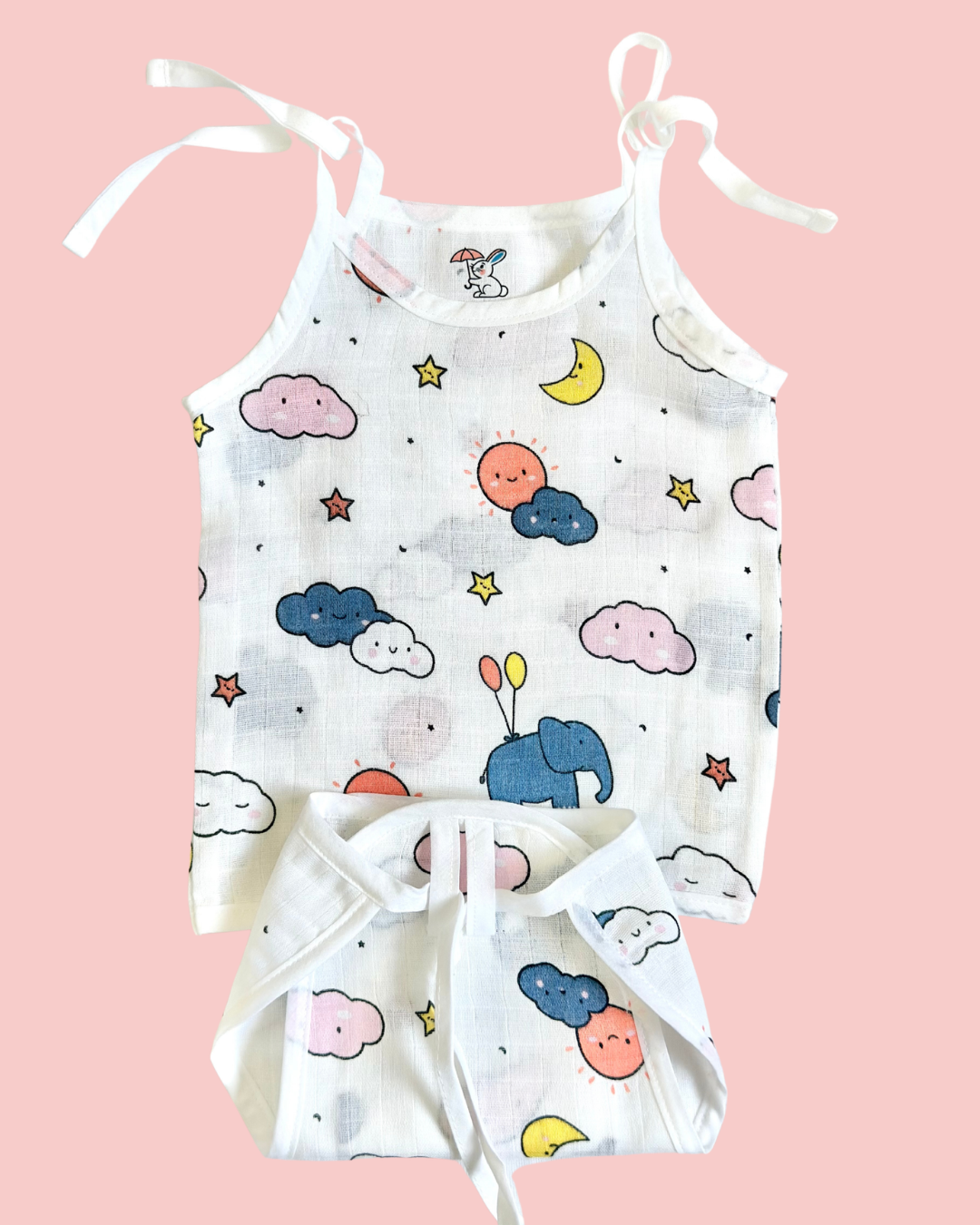 100% Muslin Cotton Knot Jabla & Nappy Set - Dreamy Sky