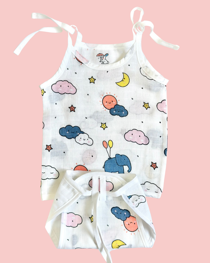 100% Muslin Cotton Knot Jabla & Nappy Set - Dreamy Sky