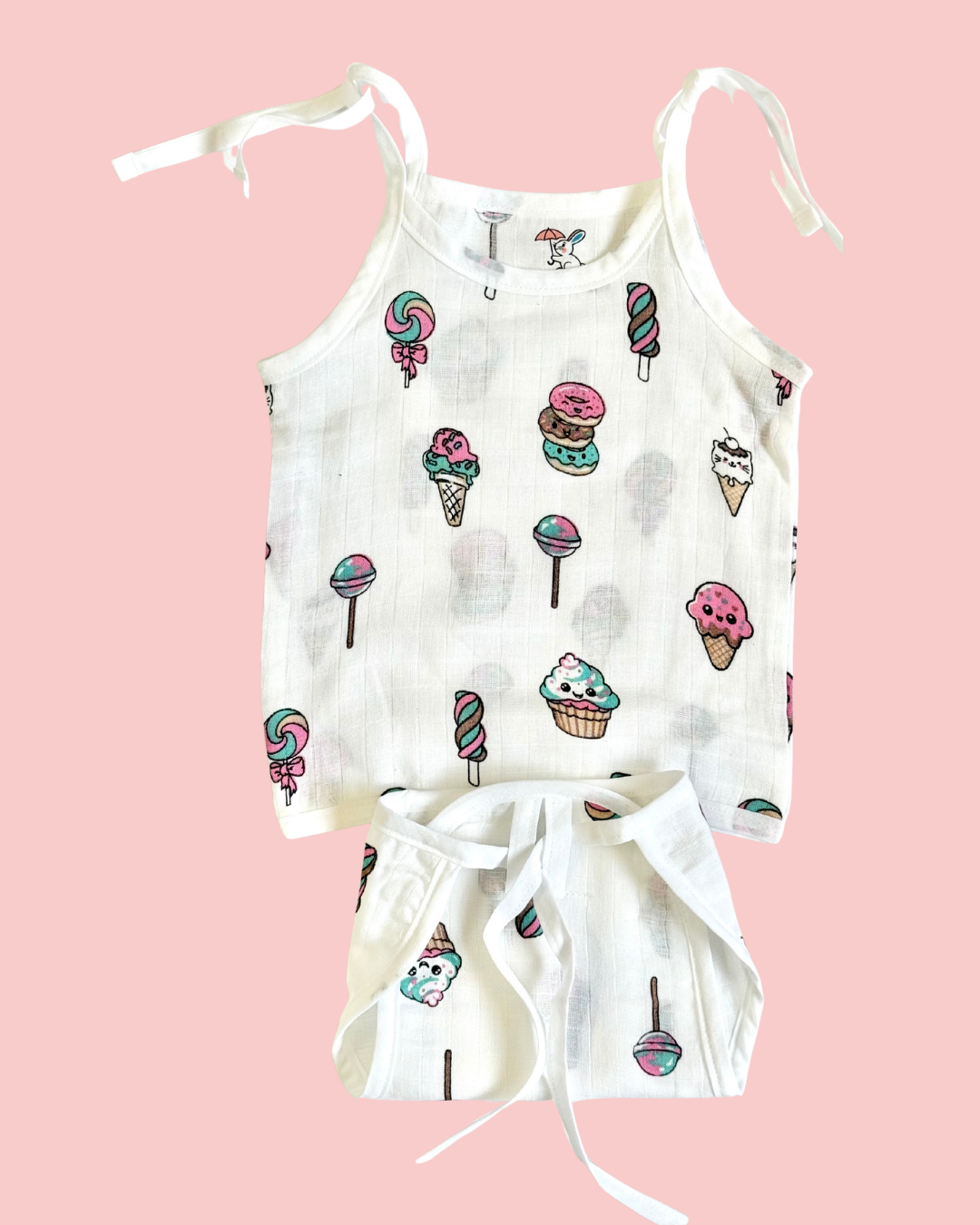 100% Muslin Cotton Knot Jabla & Nappy Set - Candy Treat