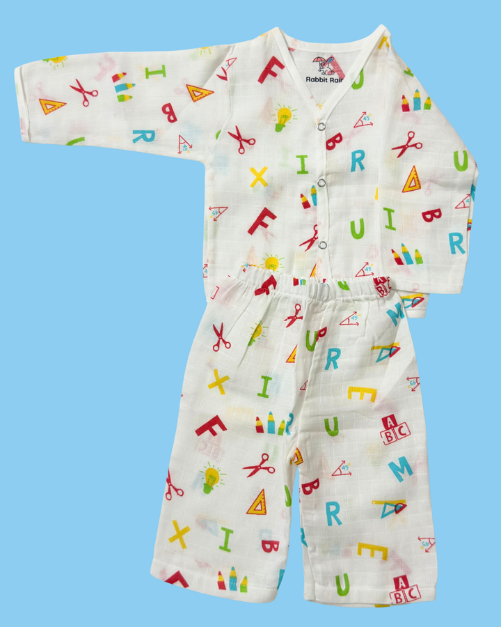 Premium Muslin Cotton Full sleeve Jabla Pyjama / Night Suit - Alphabet