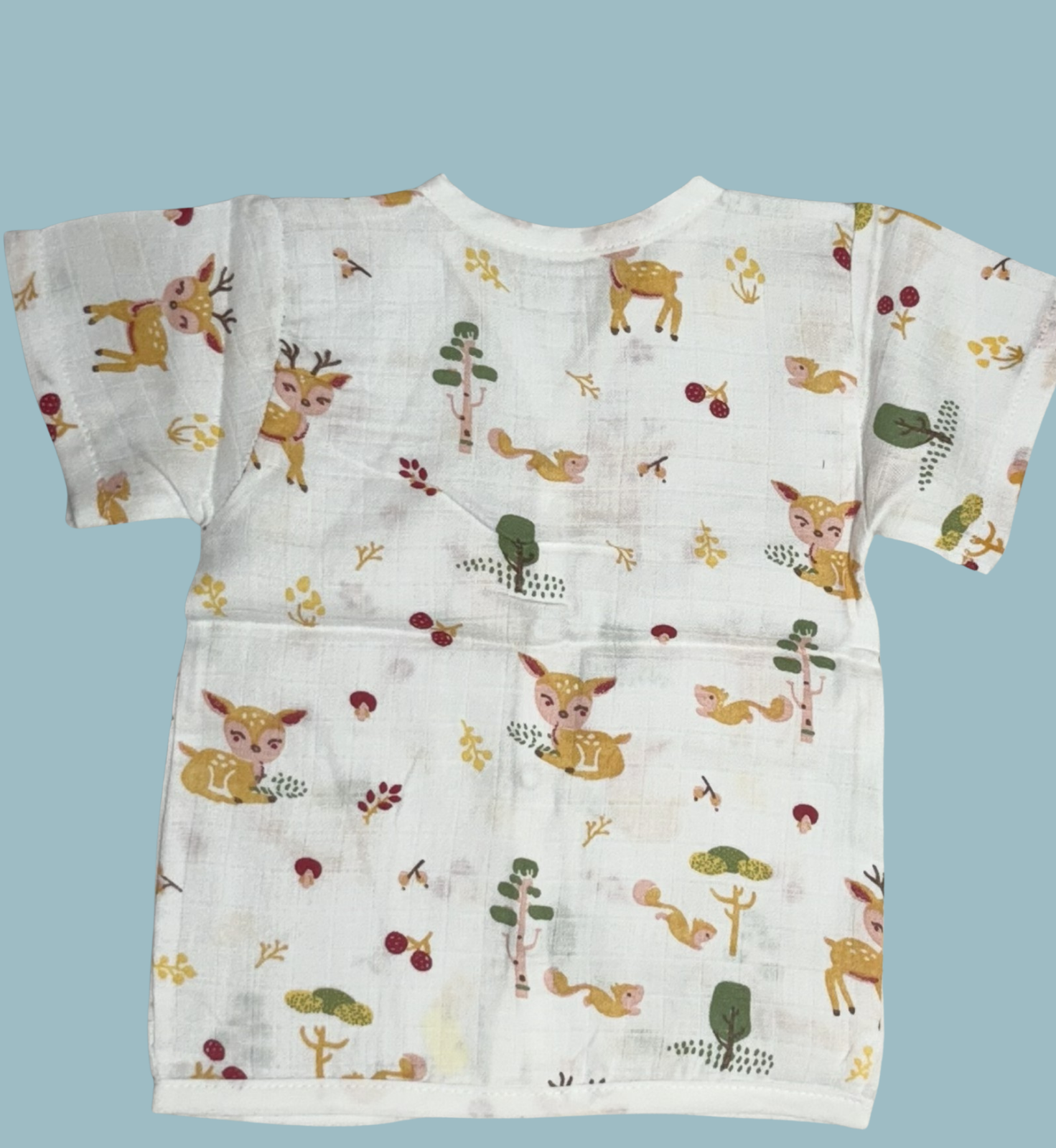 Baby Muslin Cotton Half Sleeve Button Jabla – Deer & Forest Print