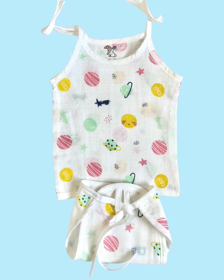 100% Muslin Cotton Knot Jabla & Nappy Set - Little Galaxy