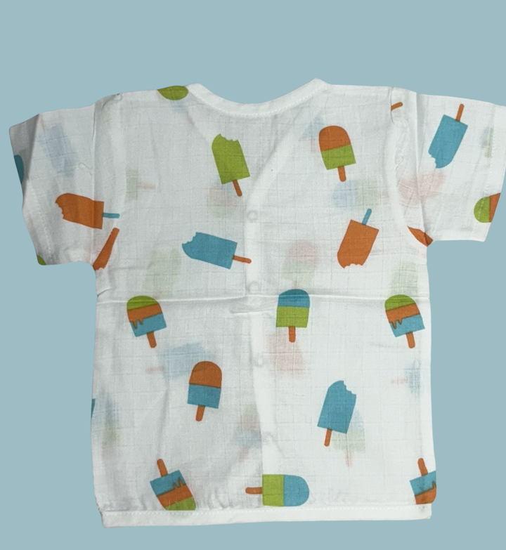 Baby Muslin Cotton Half Sleeve Button Jabla – Ice Cream Popsicle Print