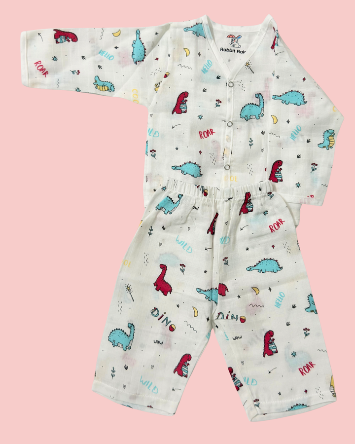 Premium Muslin Cotton Full sleeve Jabla Pyjama / Night Suit - Dino