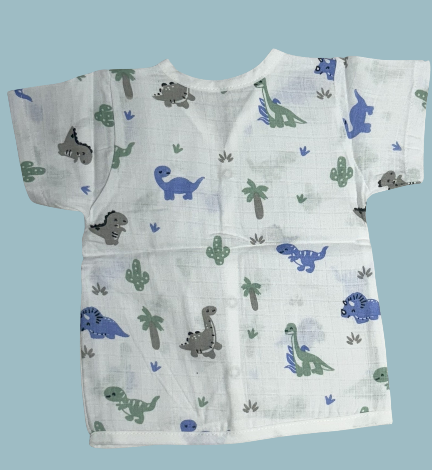 Baby Muslin Cotton Half Sleeve Button Jabla – Dinosaur Print