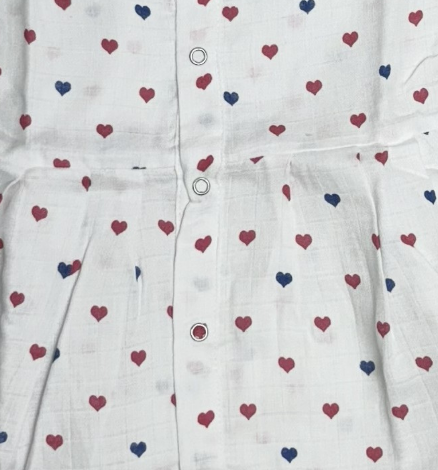 Muslin Baby Frock with Frill Sleeves – Front Open | Heart Print Design