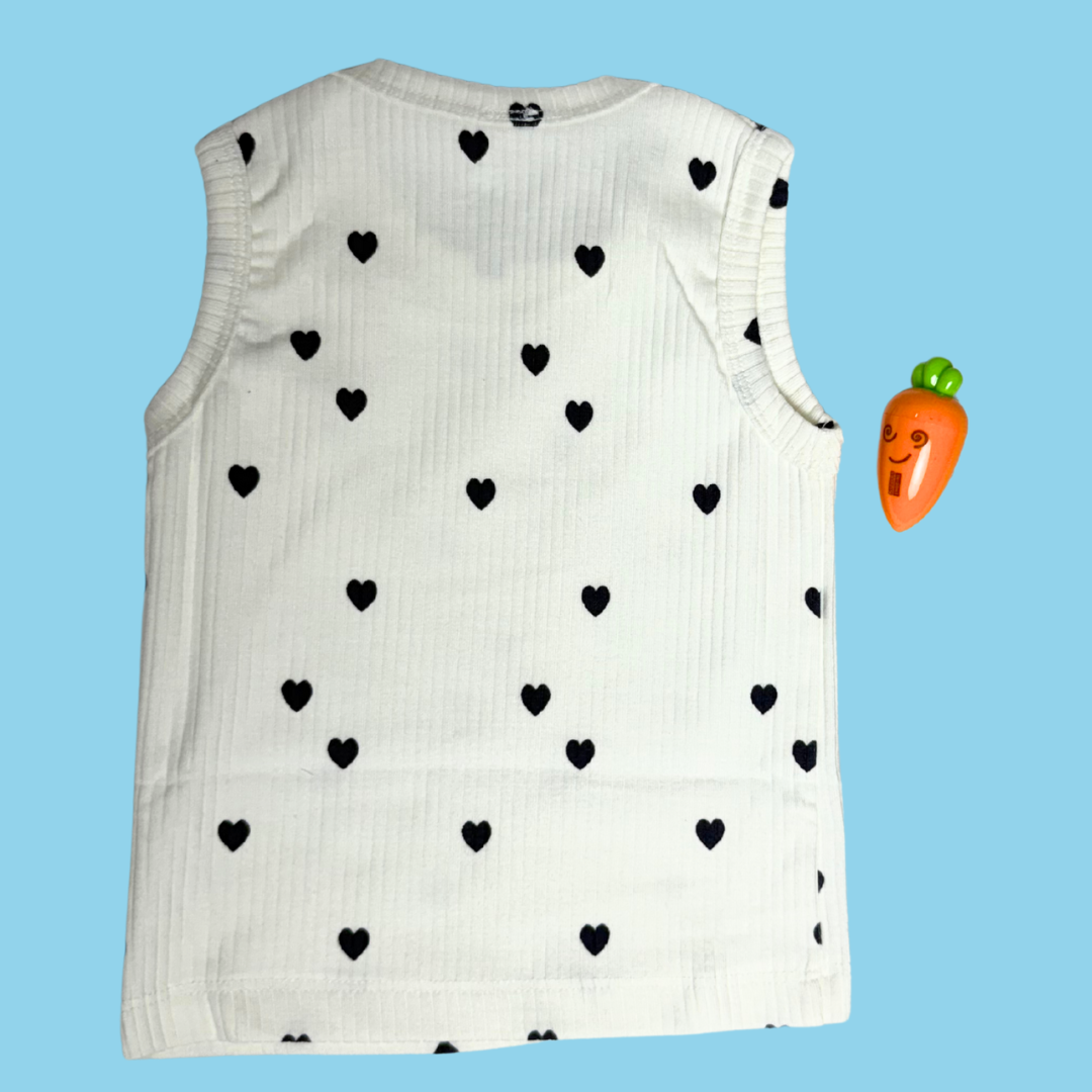 Unisex Sleeveless White Co-ord Set – Heart | 100% Premium Cotton