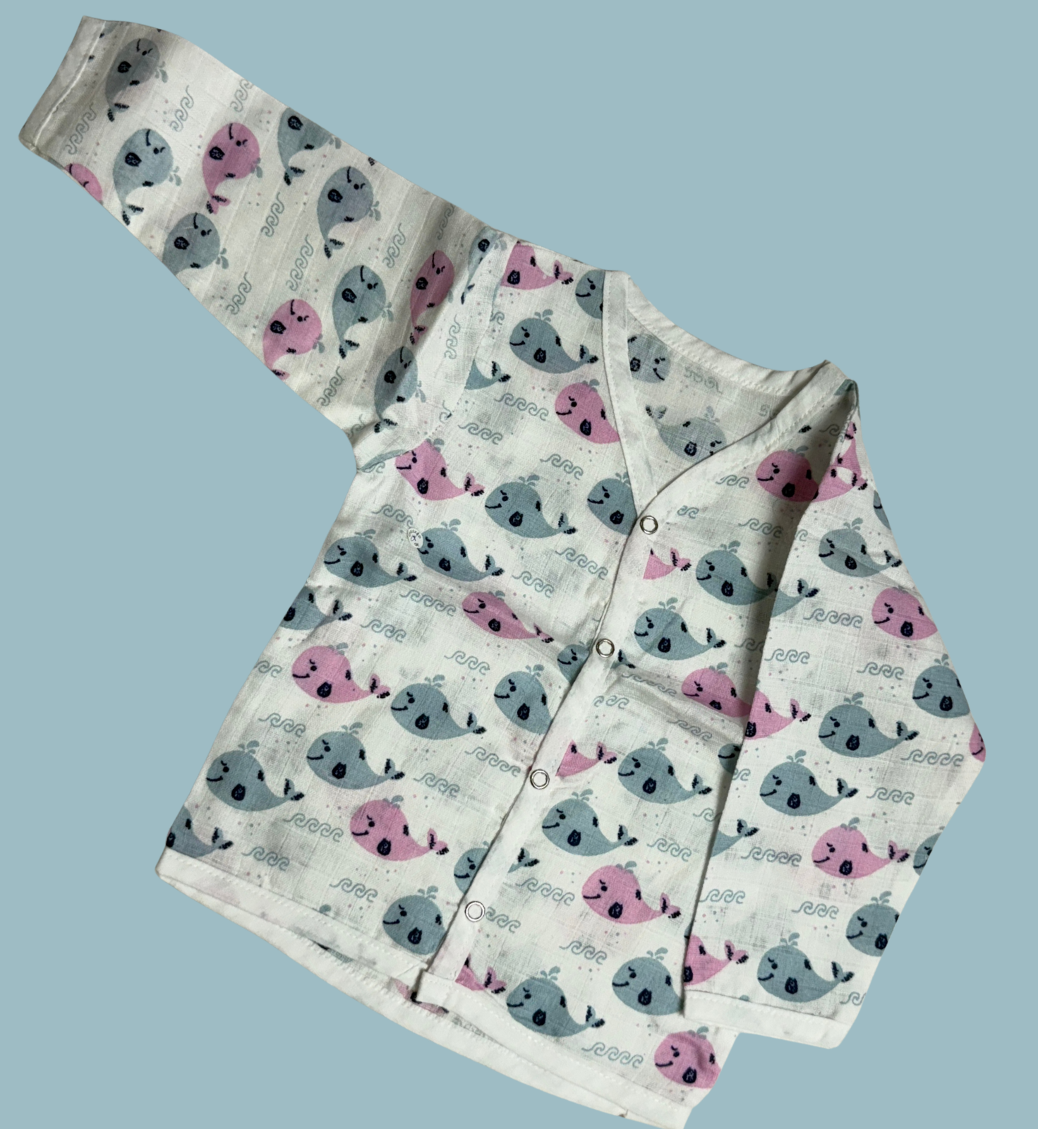 Baby Muslin Cotton Full Sleeve Jabla – Whale Print