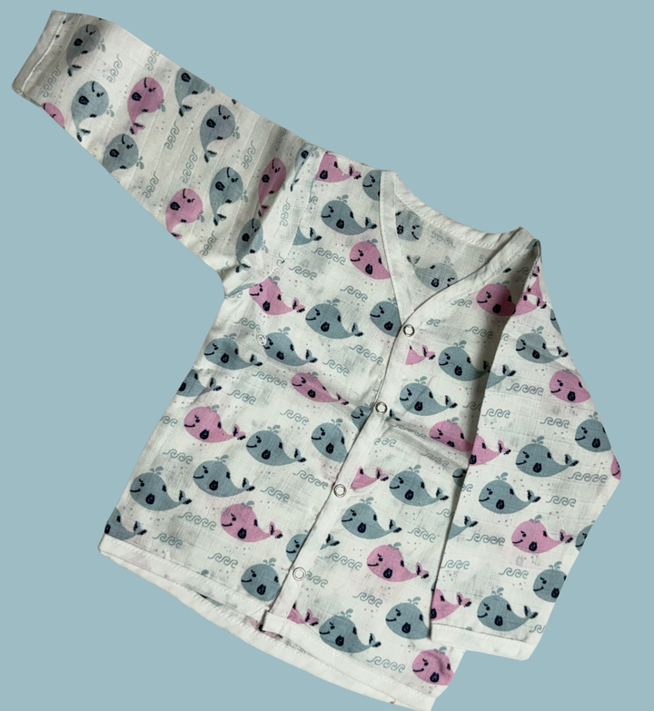 Baby Muslin Cotton Full Sleeve Jabla – Whale Print