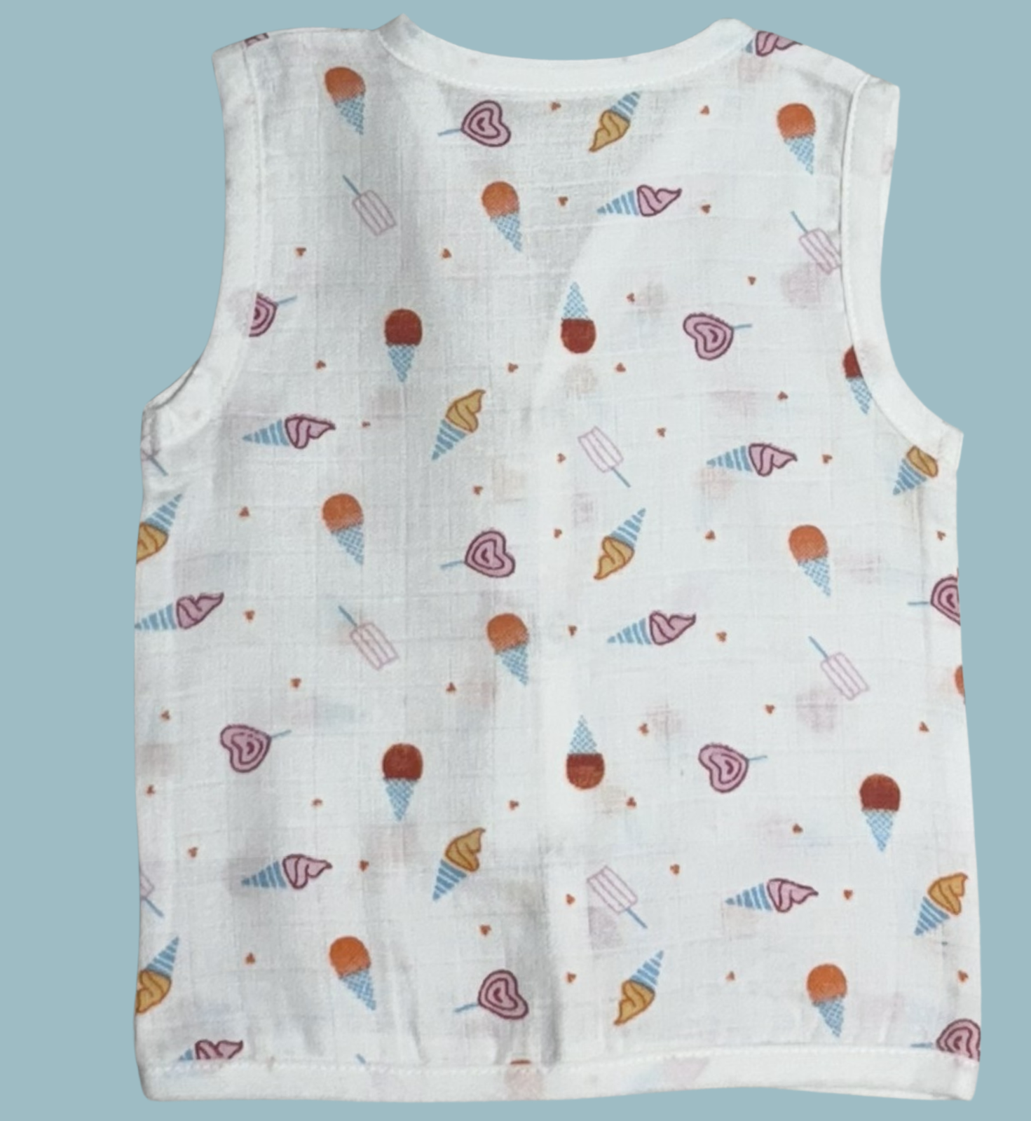 Muslin Cotton Baby Jabla – Ice Cream & Heart Print | Button Closure