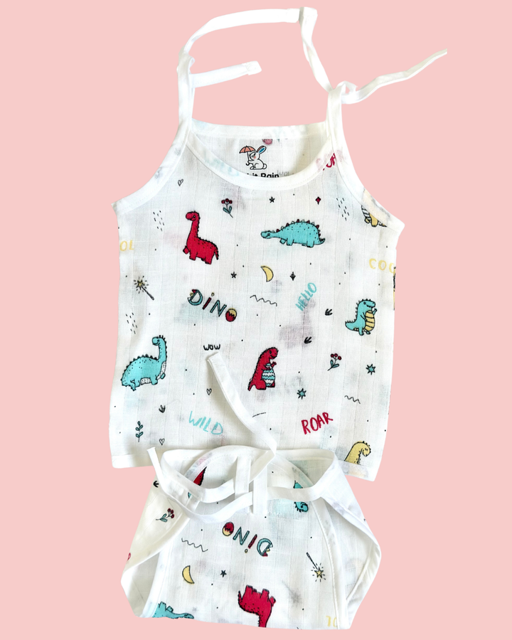 100% Muslin Cotton Knot Jabla & Nappy Set - Dino World