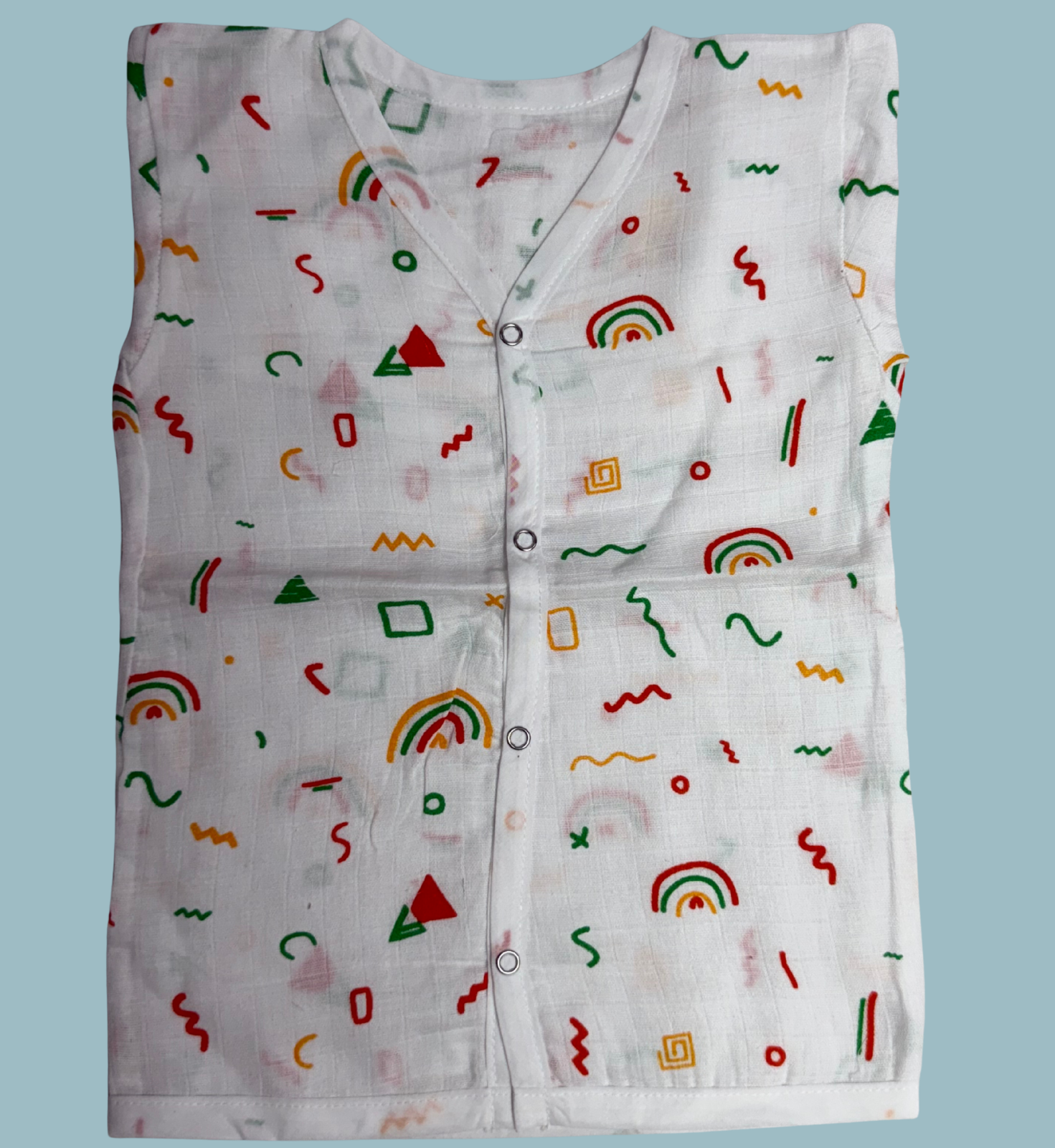 Baby Muslin Cotton Full Sleeve Jabla – Geometric Rainbow Print