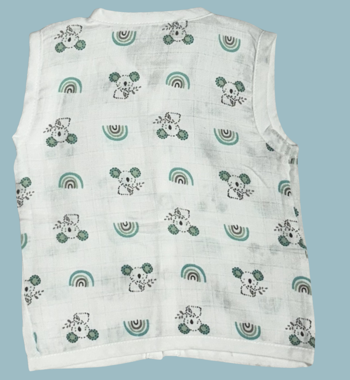 Muslin Cotton Baby Jabla Combo – Sleeveless Front Open | Rainbow, Hearts & Panda Print (Pack of 3)