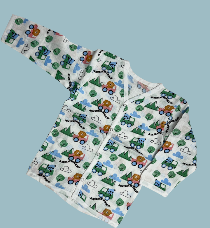 Baby Muslin Cotton Full Sleeve Jabla – Animal Car Print